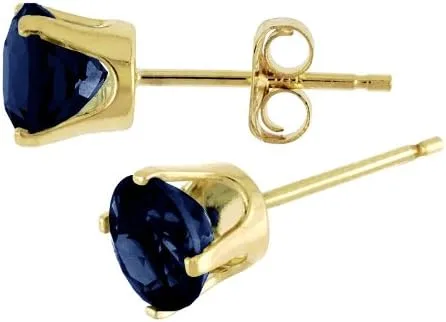 Miniatura 3 de Aretes redondos de zafiro natural de 1 quilate en oro amarillo de 14 k, Zafiro