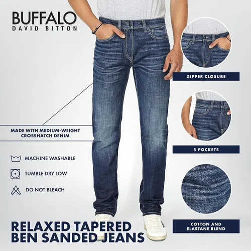 Miniatura 4 de Buffalo David Bitton Ben - Jeans de mezclilla cónicos relajados para hombre