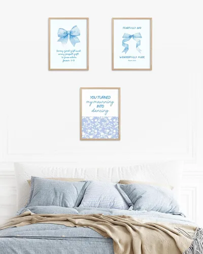 Miniatura 7 de HesenDot Blue Coquette Bible Verbs You Turned My Mourning into Dancing - Juego de 1 12x16 Inch, You Turned My Mourning into Dancing Blue Canvas