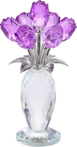 Miniatura 12 de Movdyka Figura de flor de cristal de rosa azul con jarrón de cristal, regalos para mujeres, esposa, novia, mamá, decoración de mesa coleccionable