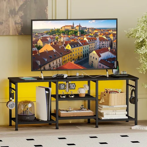 Miniatura 8 de YGEOMER Soporte de TV para sala de estar, centro de entretenimiento para televisores de 55 pulgadas, consola multimedia, mesa de televisión