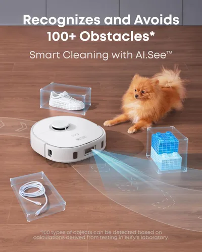 Miniatura 4 de eufy Combo de robot X10 Pro Omni certificado como nuevo, aspiración de 8000 Pa, trapeadores dobles con elevación automática de 0.47 pulgadas, evita