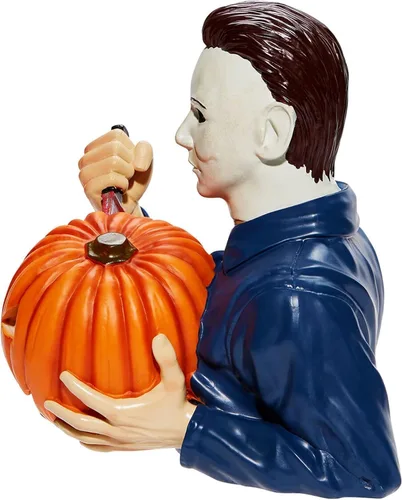 Miniatura 2 de nezababy Estatua de gnomo asesino iluminada, decoraciones de Halloween, gnomo de jardín de terror con decoración de resina de calabaza