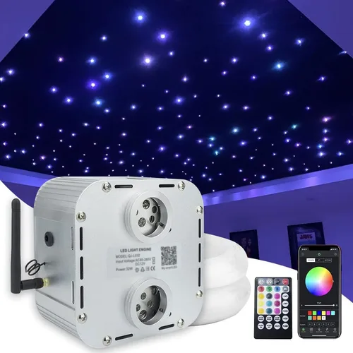 AMKI Kit de techo de fibra óptica Starlight de alto brillo de 32 W, 1800 unidades, 0.03 pulgadas, 16.4 pies, RGBW activado por sonido, aplicación