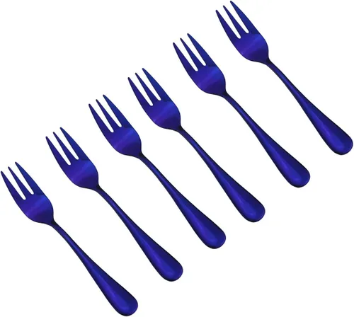 Miniatura 7 de Juego de 6 cubiertos de acero inoxidable de 5.5 pulgadas, tenedores para pastel de frutas, tenedores y tenedores para tartas de frutas