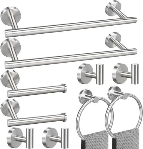 Miniatura 14 de Juego de 8 toallas de baño, incluye 2 toallas de 23.6 pulgadas, 2 ganchos para toallas, 2 anillos de toalla, 2 soportes para papel higiénico