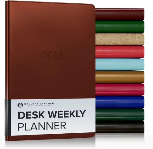 Miniatura 217 de Gallery Leather Agenda semanal y mensual grande 2025-2026, agenda y cuaderno con elegantes bordes de página dorados dorados, 12 meses, cactus Cactus
