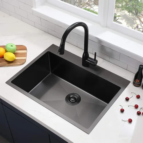 Miniatura 6 de VAPSINT Fregadero de cocina negro empotrable de 28 pulgadas, fregadero de cocina de acero inoxidable calibre 16 negro metálico de montaje superior