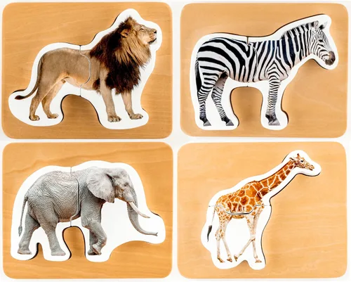Rompecabezas de madera Montessori de animales para niños de 2 años en adelante, rompecabezas realista con forma de animal de safari grueso - Juguete
