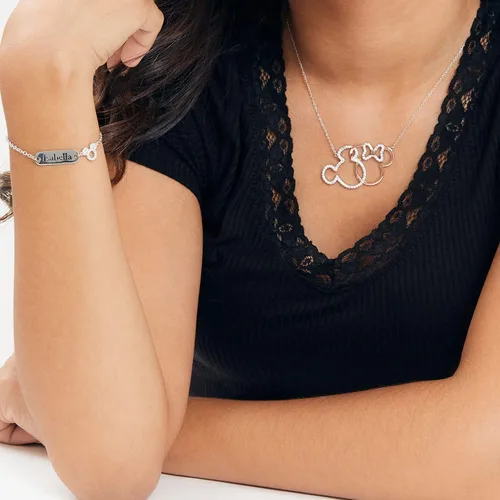 Miniatura 2 de Disney Joyería para mujer collar entrelazado de plata de ley con placa de oro rosa Mickey y Minnie Mouse de 18 pulgadas