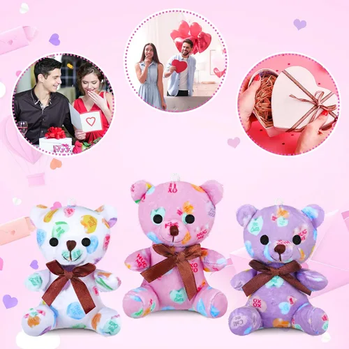 Miniatura 6 de Haull 18 piezas de corazones de conversación de San Valentín, osos de peluche a granel para niños, pequeños animales de peluche suaves de 4