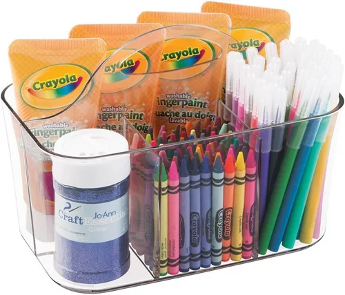 Miniatura 13 de mDesign Organizador portátil de plástico para manualidades, cesta dividida con asa, para manualidades, costura, suministros de arte, capacidad