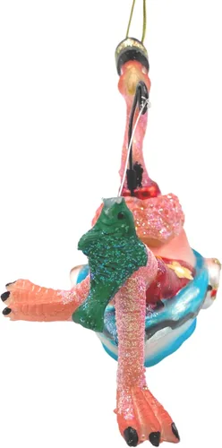 Miniatura 6 de Adorno de cristal para árbol de Navidad de flamenco de pesca, decoración náutica de playa rosa, accesorios para colgar, 5 x 2 x 4 pulgadas