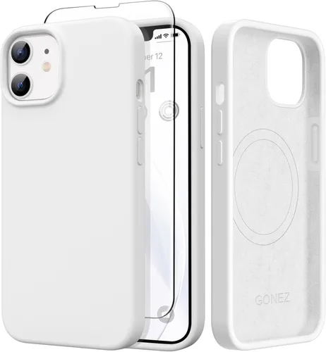 Miniatura 170 de GONEZ Funda de silicona para iPhone 14 Pro Max, compatible con MagSafe, con protector de pantalla + protector de lente de cámara, silicona líquida a