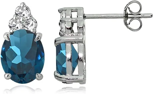 Miniatura 4 de Aretes de plata de ley Londres con topacio azul y blanco ovalado, Metal, Topacio