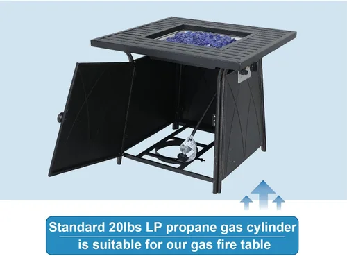 Miniatura 4 de Mesa cuadrada para fogata de gas de 50,000 BTU para exteriores, para patio, jardín, campamento, calefacción al aire libre con vidrio azul