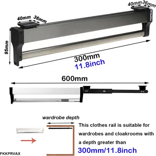 Miniatura 2 de Barra de Percha para Armario, Barra Extensible para Armario de 30-60cm, Barra de Ropa para Armario, Organizador de Armario para Pantalones y Abrigo