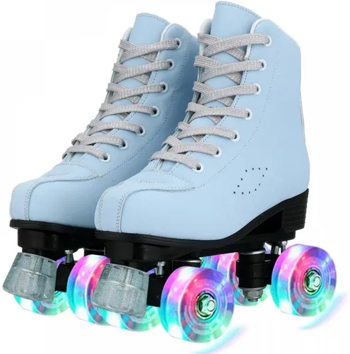 Gets Patines con Ruedas para Mujeres y Hombres con 4 Ruedas que se Iluminan para Interiores y Exteriores, Patines de Cuero PU de Caña Alta para Azul