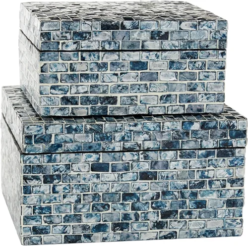 Miniatura 22 de Deco 79 Caja decorativa geométrica hecha a mano con concha de madreperla, mosaico de puntos, caja de almacenamiento para recuerdos, con acentos Crema