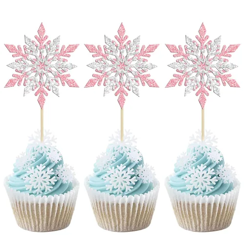 Miniatura 22 de Gyufise 24 adornos de copos de nieve Oh Baby para cupcakes con purpurina azul, decoración de pastel de baby shower congelado para baby shower