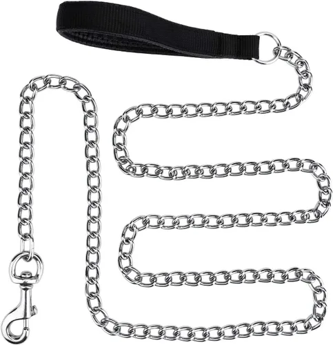 Miniatura 2 de Cadena de metal resistente de 6 pies para perro, correa de perro a prueba de mordidas con mango acolchado para perros grandes y medianos Agarradera