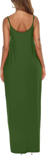 Miniatura 5 de OFEEFAN - Maxivestido de verano para mujer, diseño con tirantes delgados y bolsillos