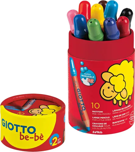 GIOTTO be-bè Juego de lápices de colores grandes, 10 colores surtidos, súper lavables, adecuados para mayores de 2 años, ideal para niños