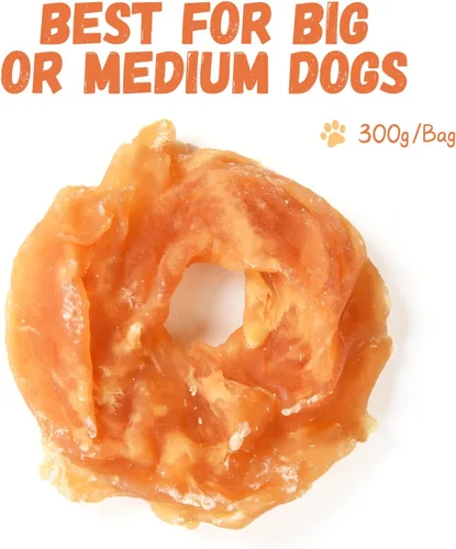 Miniatura 5 de Golosinas para perros Pawmate, anillos de pollo deshidratados, sin pellejo crudo, sin granos, pechos de pollo naturales reales, golosinas