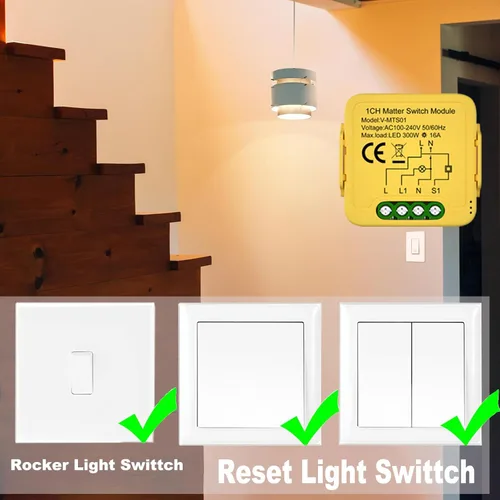 Miniatura 3 de Matter Smart Switch Module DIY Light Relay Switch 16A/100-240V, funciona con Apple Home, Siri, Alexa, Google, SmartThings, Matter Smart Home