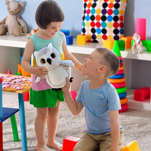 Miniatura 6 de DolliBu - Peluche de búho – Animal de peluche súper suave, lindo pájaro de vida silvestre gris, adorable animal de peluche esponjoso para niños