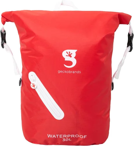 geckobrands Mochila impermeable ligera de 30 L - Bolsa ligera impermeable para exteriores, senderismo, viajes, actividades acuáticas ligeras Rojo /