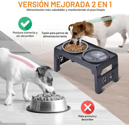 Miniatura 4 de LALOBLUE Cuencos elevados para perros, cuenco elevado para perros con 2 cuencos de comida de acero inoxidable para perros, soporte ajustable a 5