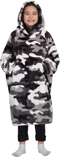 Miniatura 19 de Waitu - Sudadera tipo manta, para regalar a hombre o mujer, muy cálida y acogedora, gigantesca, con capucha, de gruesa franela, con mangas y un Negro