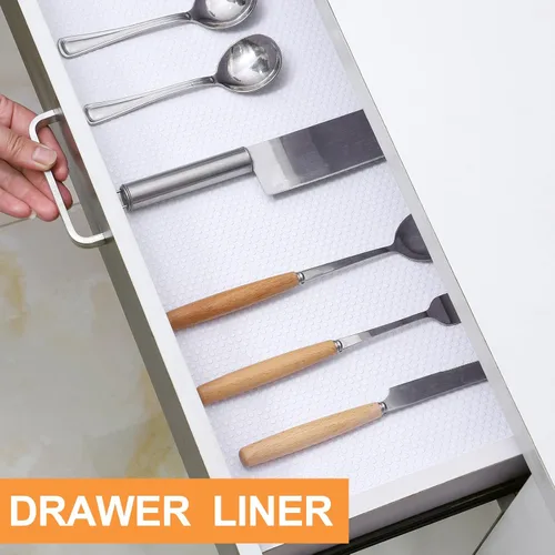 Miniatura 3 de Revestimiento de estante para armarios de cocina de 16 pulgadas: Alfombrilla impermeable para cajones de baño de 16" x 120 pulgadas blanca - Fácil