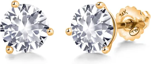 Miniatura 207 de Gem Stone King Aretes de Martini de oro amarillo de 14 quilates Aretes de tuerca de 3 puntas para mujeres y hombres Redondos de 0.236 pulgadas