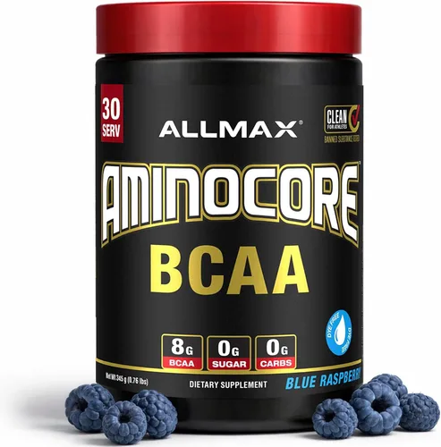 Miniatura 20 de ALLMAX Nutrition AMINOCORE BCAA en polvo, 0.29oz de aminoácidos, bebida de recuperación intra y después del entrenamiento, sin gluten, frambuesa