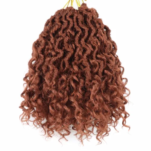 Miniatura 48 de Cabello de Crochet de 8 Pulgadas para Mujeres Negras, 7 Paquetes de Cabello de Crochet Goddess Locs con Puntas Rizadas, Locs Falsos Cortos con Bucle