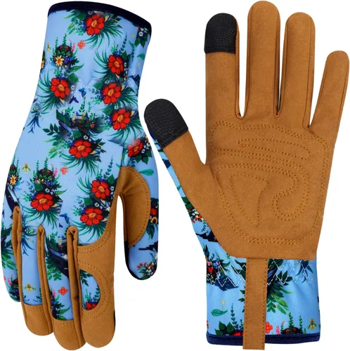 Guantes de Jardinería de Cuero MERTURN para Mujeres, Guantes de Jardín a Prueba de Espinas, Guantes de Trabajo Compatibles con Pantalla Táctil,