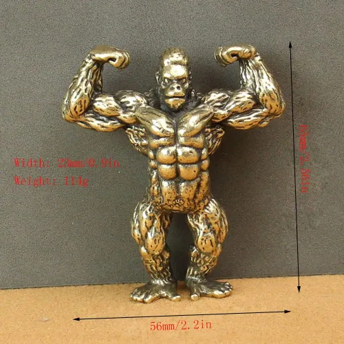 Miniatura 2 de Wwxuanke - 1 pieza de decoración de gorila muscular de cobre macizo, figura en miniatura de culturista de latón, decoración de escritorio, regalo