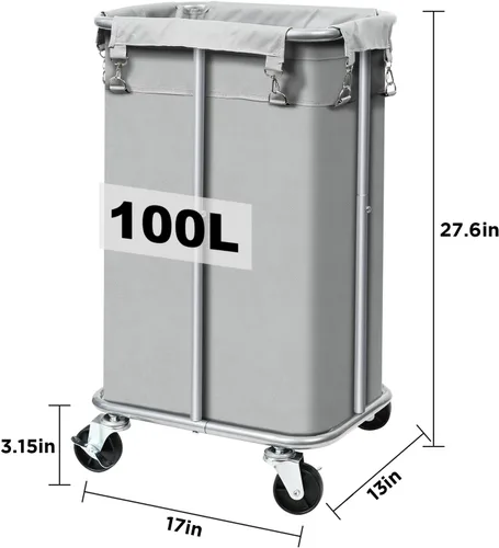 Miniatura 7 de Cesta de lavandería con ruedas, cesta de lavandería con bolsa extraíble, carrito clasificador de ropa de 100 L, organizador de ropa delgado alto