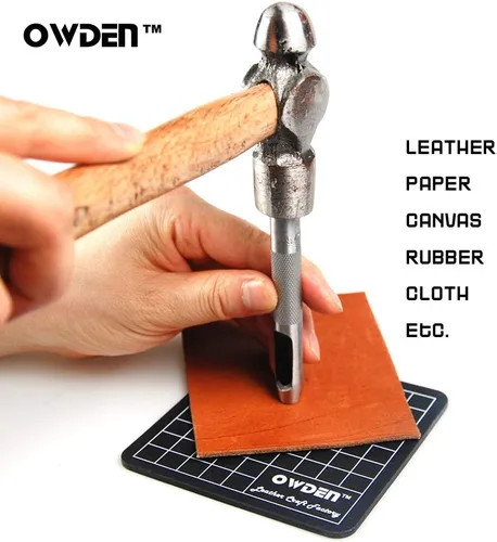 Miniatura 5 de OWDEN Juego de punzones huecos de 9 piezas (1/8"-1/2") con una alfombrilla de corte gratis, juego de punzones de cuero