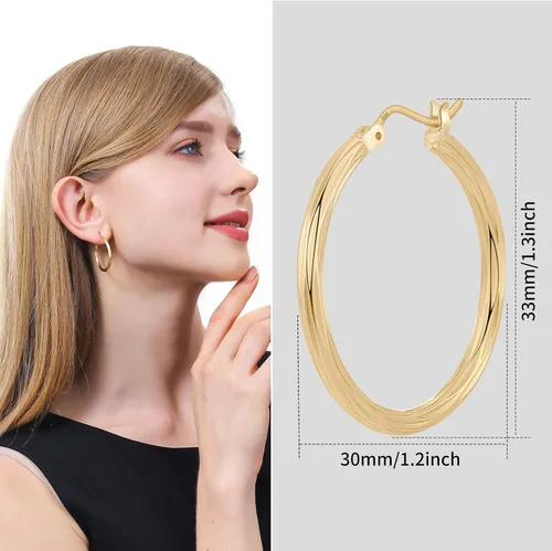 Miniatura 3 de ToHeart Aretes de aro de oro de 14 quilates para mujer, aretes de aro rectangulares chapados en oro pequeños