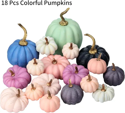 Miniatura 2 de 18 calabazas artificiales pequeñas de espuma falsa a granel, decoración de calabaza de otoño rosa y azul, decoraciones para el hogar, festivales