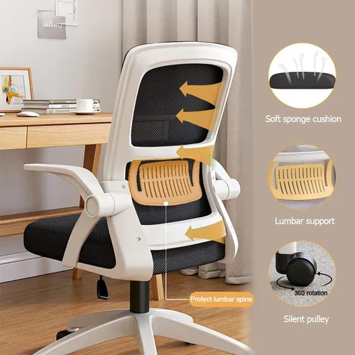 Miniatura 3 de Silla de oficina en casa, silla ergonómica de malla transpirable, respaldo alto con altura ajustable giratoria con brazos abatibles y soporte lumbar