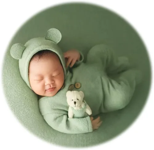 Miniatura 5 de Zeroest Traje de fotografía para recién nacido, accesorios para sesión de fotos de bebé, accesorios de oso para fotos de bebé recién nacido, Verde