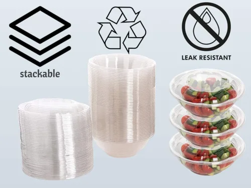 Miniatura 4 de Ensaladeras desechables de plástico con tapas herméticas, ideales para preparación de comidas, comida para llevar, catering, fiestas, picnics