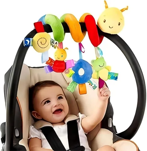 Asiento de coche y cochecito de juguete, juguetes para bebés, juguetes de dibujos animados de interacción sensorial con campanas sonoras, colgar o