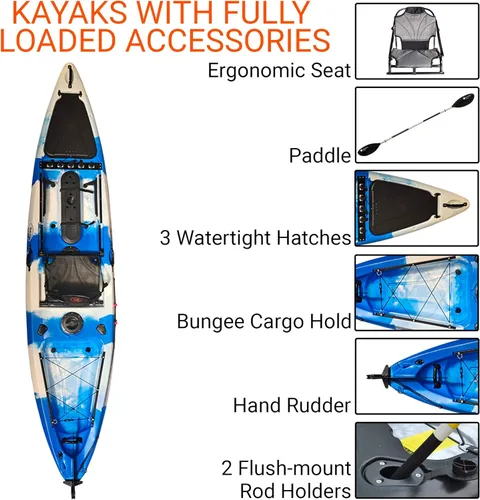 Miniatura 3 de BKC FK13 - Kayak de pesca de pescador individual de 13 pies con asiento vertical de aluminio, remo y timón controlado por el pie