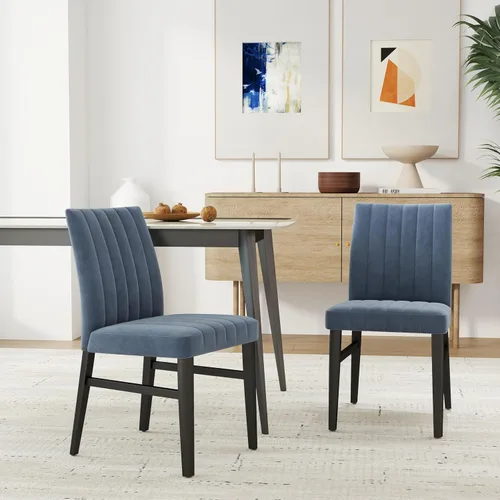Roundhill Furniture Wendell - Juego de 2 sillas de comedor tapizadas contemporáneas, color azul