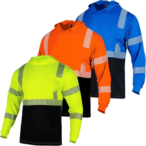 Miniatura 12 de VENDACE 3 piezas de seguridad reflectante de alta visibilidad manga larga ANSI clase 3 Hi Vis construcción trabajo camisetas para hombres con capucha